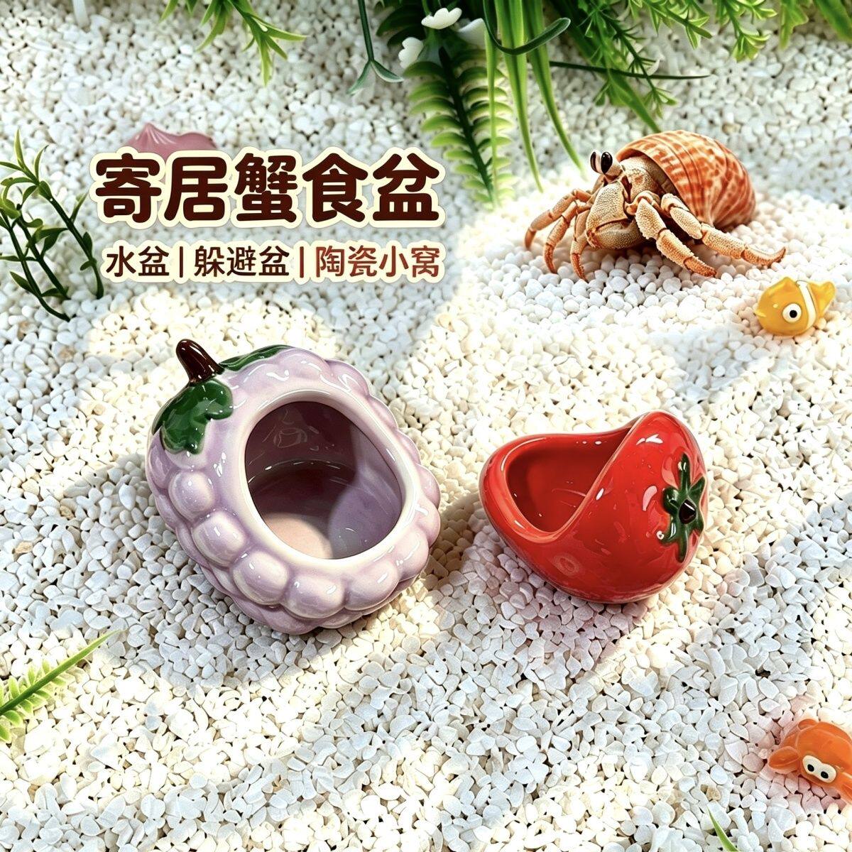 陶瓷寄居蟹泡澡盆食盆防溺水爬宠鹦鹉喂食盆小鱼躲避通用盆