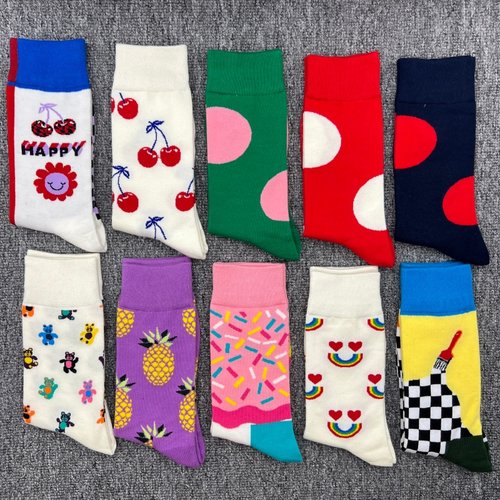 happy袜子新款嗨皮纯棉女中筒袜