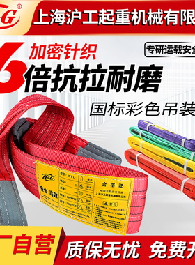 双扣吊装带国标扁平起重吊带2吨3t5T10吨15T沪拖车工业行车吊带绳