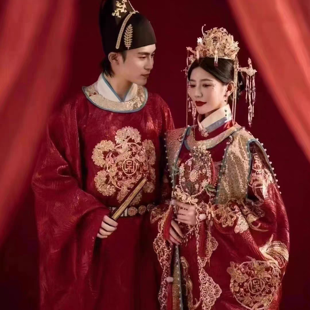 明制汉服婚服出租2023新款结婚服凤冠霞帔中国风新娘嫁衣不带拖尾