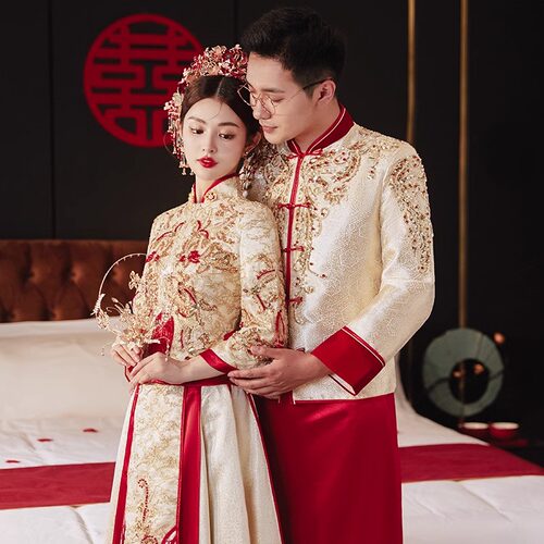 敬酒服香槟色龙凤褂婚服租赁