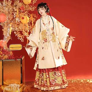 【出租】原创明制汉服女2024新款冬季伴娘红色改良重工马面裙古装