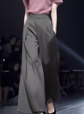 灰色窄版直筒西装裤女2026春秋夏季新款垂感显瘦小个子休闲阔腿裤