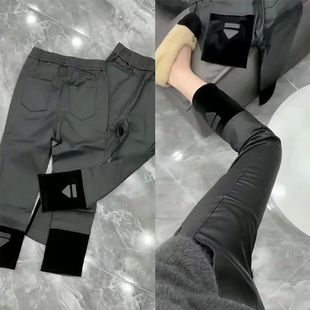 裤 9分打底裤 女抓毛新休闲百搭雾面皮尤小脚铅笔裤 欧货涂层直筒裤