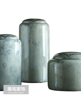 现代新中式手绘陶瓷储物罐摆件 创意家居客厅电S视酒柜样板房软装