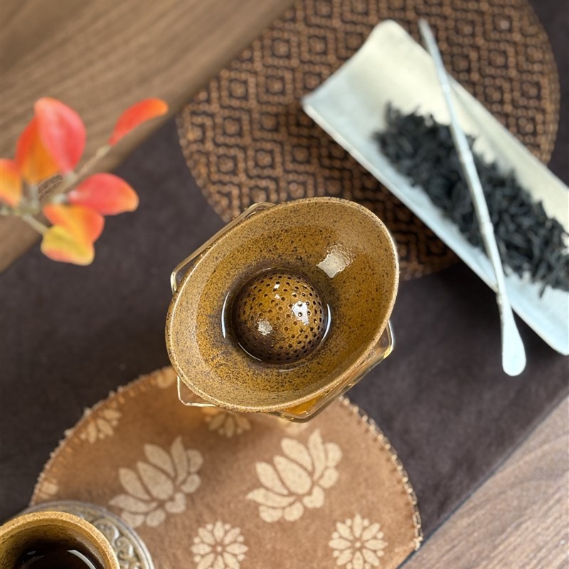 老岩泥酱釉陶瓷金元宝茶s滤壶承中式覆古简约家用功夫茶具茶器