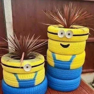 轮胎艺术品废旧轮胎改造创w意花C盆幼儿园景观卡通造型彩绘轮胎