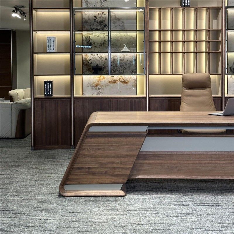 新中式大班台实木m胡桃木总经理老板办公室总裁桌椅组合董事长