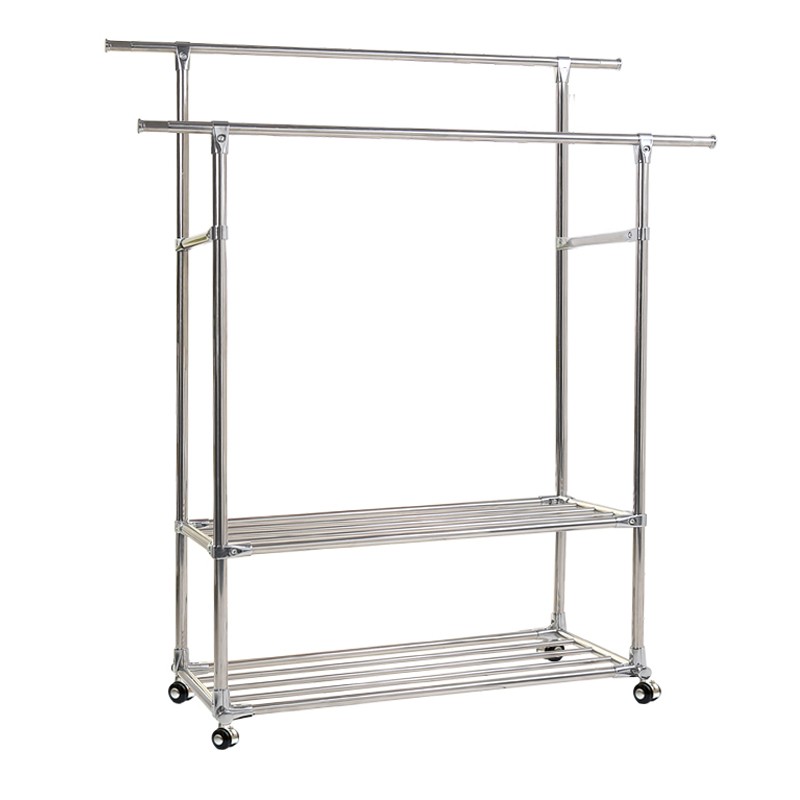 加厚SUS3f04不锈钢晾衣架落地可移动阳台置物架双层晒被定制挂衣