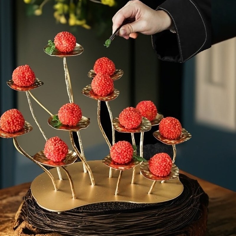 创意酒店网红荔枝虾球餐具妃子笑点心米其林意境拔U丝榴莲铁艺架