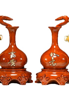 花梨木雕装饰葫芦摆件花瓶实木客厅D红木质家居中式雕刻送礼工艺