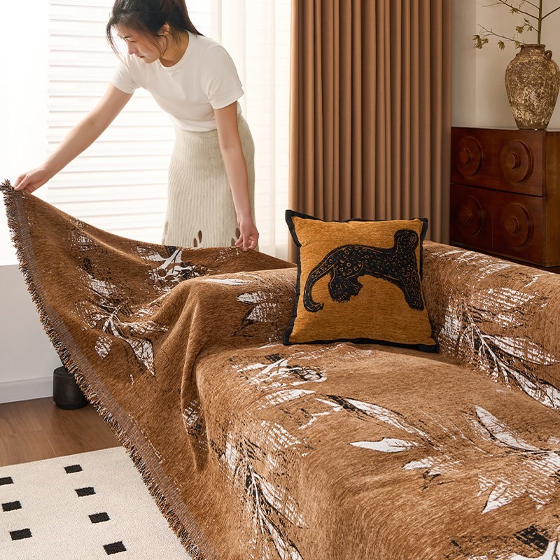 秋叶通用沙发套罩一片式全盖沙发巾防滑盖O布巾防猫Z抓盖巾坐垫