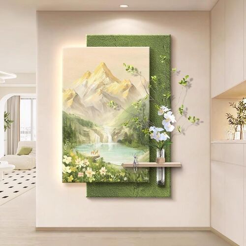 热销入户门玄关装饰画水培绿植走B廊过道挂画日照金山入户门正对