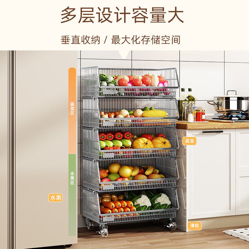 热销厨房移动果i蔬置物架子冰箱侧面装饰收纳篮筐蔬菜杂物架菜篮