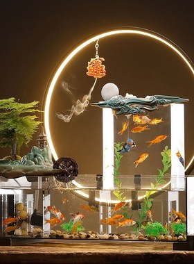 创意流水摆件循环水增氧t负压景观鱼缸客厅办公室装饰乔迁开业礼
