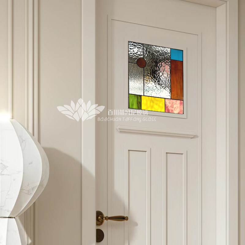 定制蒙德里安艺术家蒂凡尼玻x璃法式门芯复古客厅背景墙装饰创意