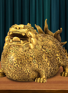 全黄铜貔貅摆件一对招财进宝公司办公室客O厅家居装饰开业乔迁礼