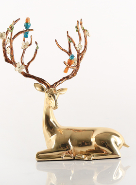 轻奢纯铜鹿摆件招l财梅花福鹿结婚贺礼客厅电视柜酒柜玄关桌装饰