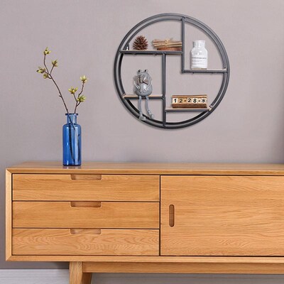 Creatbive Home Solid Wood Wall Hanging Wrought Iron Wall Rac