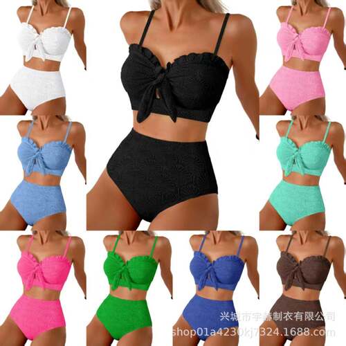 Womens Seashell Textured Bikini Sets Knotted Front 2 Piece