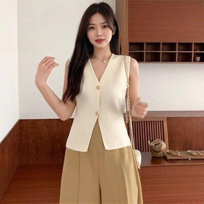 Womens Sweater Vest V Neck Button Down Crop Knit Tank Top