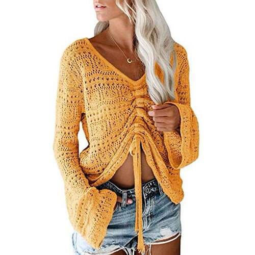 Womens Boho Off Shoulder Sheer Crop Tops Bell Sleeve Flowy