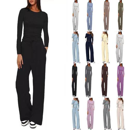 Womens 2 Piece Matching Loungewear Set Long Sleeve Slightly