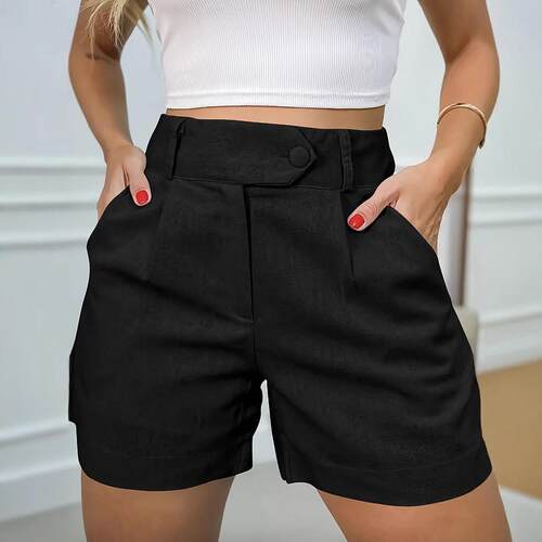 Women's Plain High Waist Culottes, Elegant Casual Button Fly