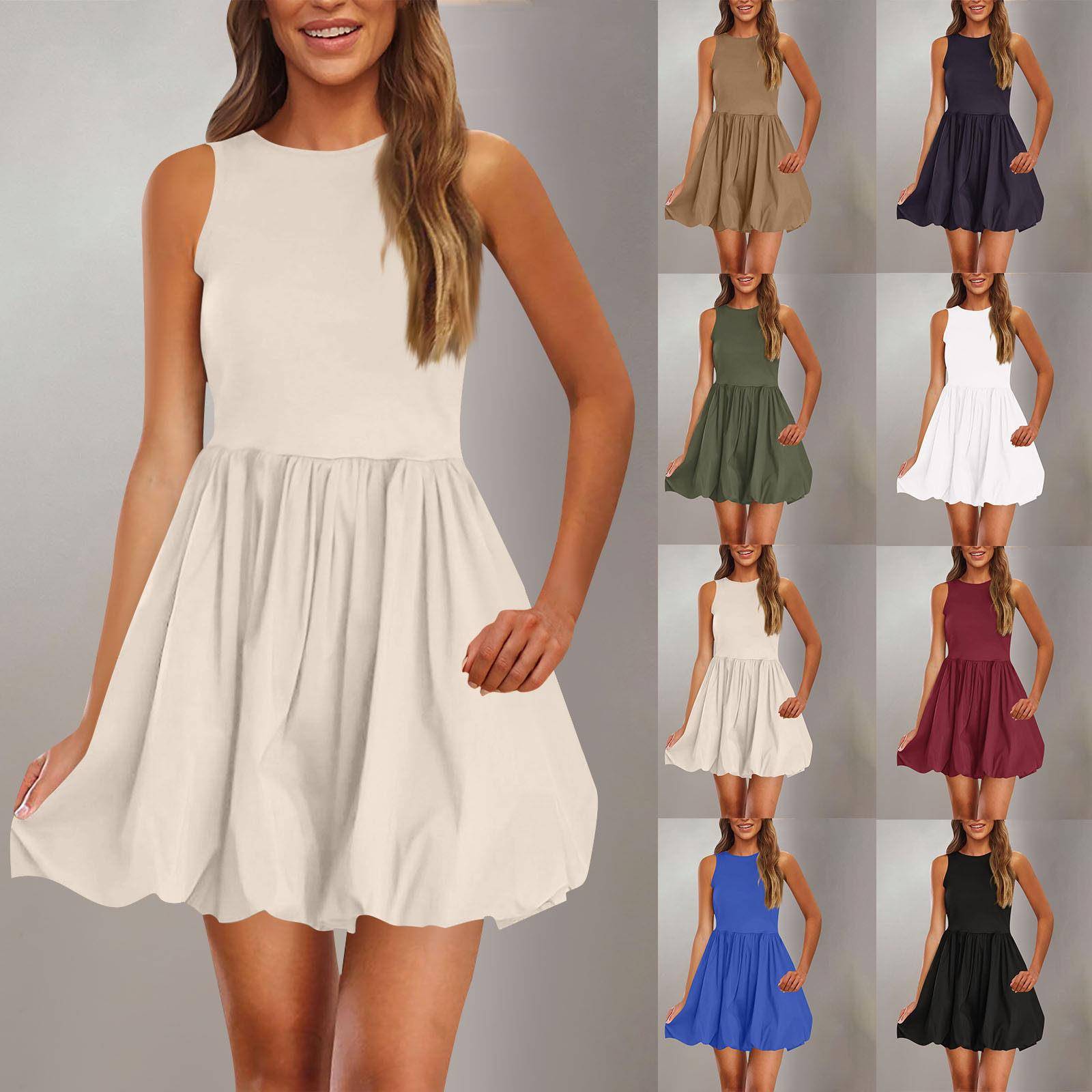 Summer Short Bubble Dresses For Women 2025 Casual Sleeveless图片