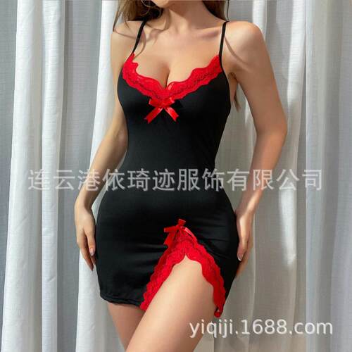 Satin Lace Heart Print Slip Dress For Women - Sexy For