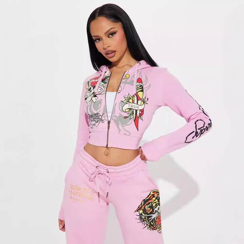 2025Women's 2-Piece SetLetter Print Sweatshirt Hoodie Zipper