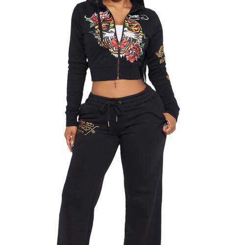 2025Casual Fashion Streetwear Zipper Hooded Printed Two-Piec