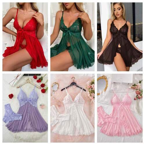 Sexy Lingerie Dress Set, Women'S Floral Lace Ruffled Mesh Se