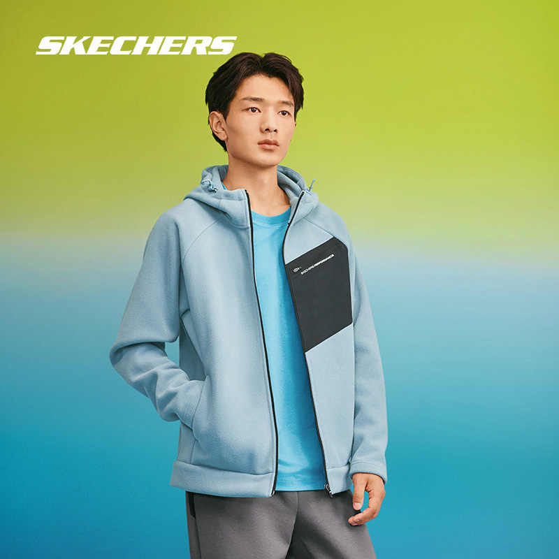 Skechers斯凯奇男子针织连帽外套2024冬季新款保暖舒适摇粒绒上装