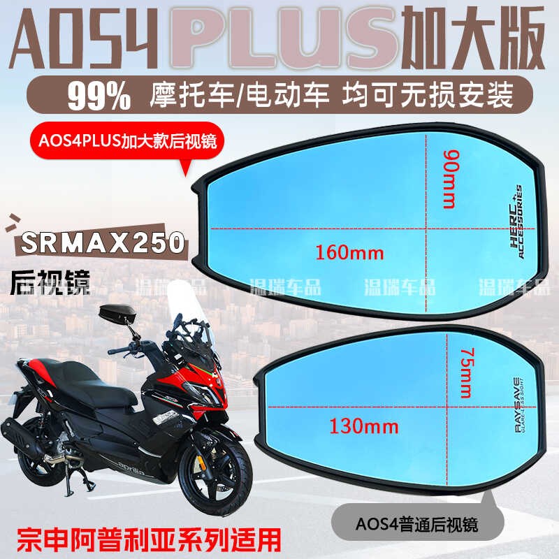 适用于宗申阿普利亚SRMAX250AOS4PLHUS后视镜白玻璃祖国反光镜蓝