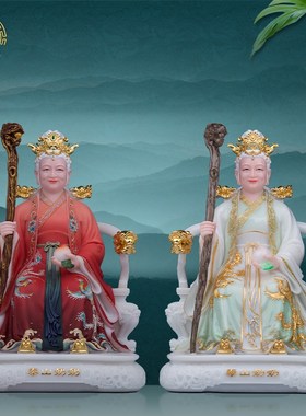 泰山奶奶汉白玉神像富贵彩天青碧霞元君娘娘像体家Z用摆件工艺