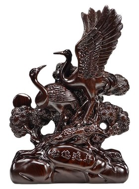 黑檀木雕松d鹤延年摆件实木质根雕家居办公摆设开业送礼红木工艺