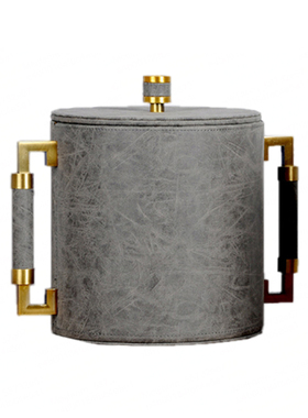 新古典轻奢样板房卧室橙色首饰盒书房橘色K皮质金属圆柱灰色收纳