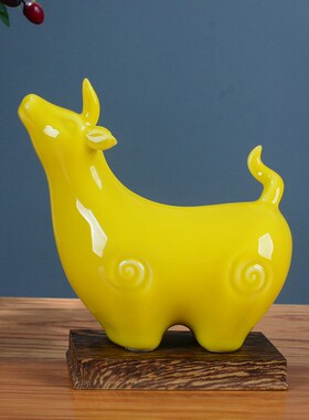 小兔子摆件客厅招k财风设土黄色陶瓷工艺十二生肖瓷器家装饰品礼