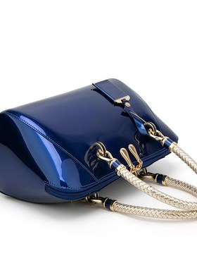 Womens Patent Leather Boston Bag Solid Color LargeX Capacit