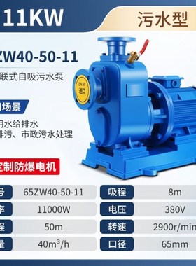 18.5kw22kw泥浆循环自吸排污水泵40ZW-8-15/50MZW-10-205铜芯380V