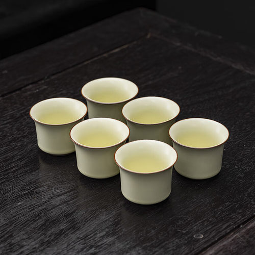 6只装汝窑茶具功夫茶杯单个 家用陶瓷小杯子开片可养品茗杯茶盏
