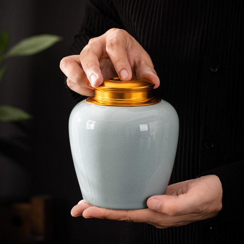 天青汝窑茶叶罐子陶瓷茶叶包装盒高档普洱茶罐茶叶密封罐精品高档,餐饮具,茶叶罐,淘宝优惠券,粉丝福利购,淘宝优惠卷
