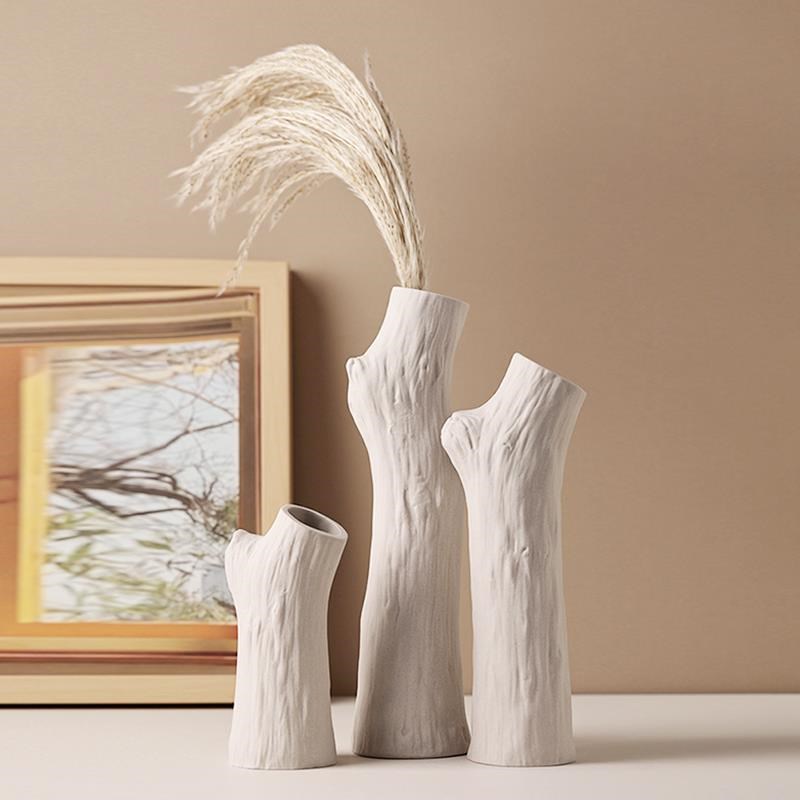 创意北欧侘寂风树杈陶瓷小花瓶客厅餐厅电视柜T桌面插花摆件套装