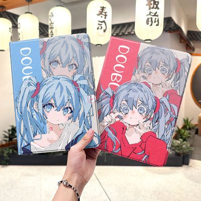 初音未来2021款ipad9保护套pro2022苹果mini6外套ipod迷你4壳air5适用2平板3带笔槽十第10代ioad三折二次元九