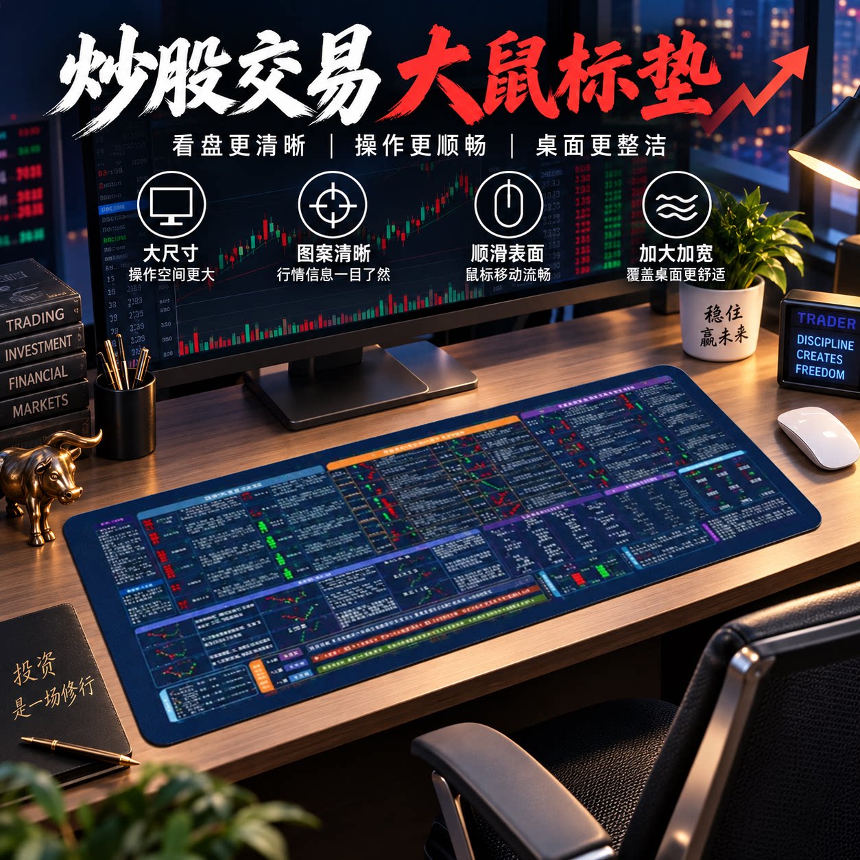 股市期货交易形态鼠标垫超大号K线图形组合大全电脑桌垫办公家用