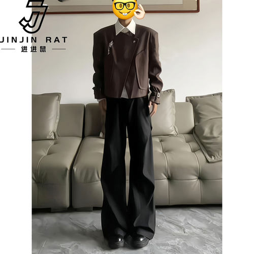 cleanfit高腰微喇西裤男款高端设计感褶皱西装裤子宽松显瘦休闲裤