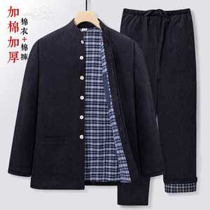 冬季中国风唐装男外套套装禅修服人加棉加厚老人衣服爸爸居士服