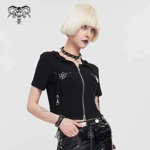 Devil fashion 女装赛博朋克日常款短袖超短女款连帽衫【TT205】