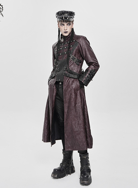 DEVIL FASHION恶魔时尚 朋克压褶皮料长款外套秋冬男女CT26901/02
